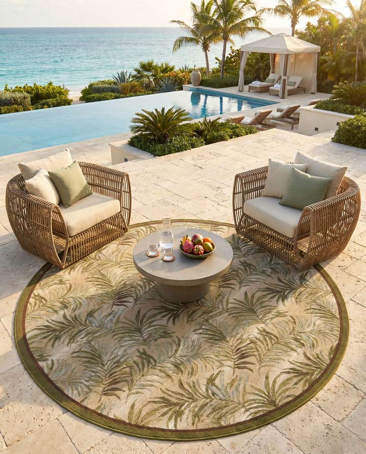 7' 10 x 7' 10 Easy-Clean Botanical Indoor / Outdoor Round Rug