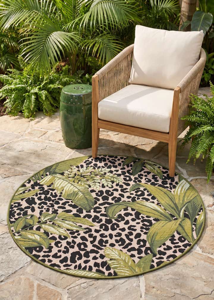 3' x 3' Easy-Clean Botanical Indoor / Outdoor Round Rug