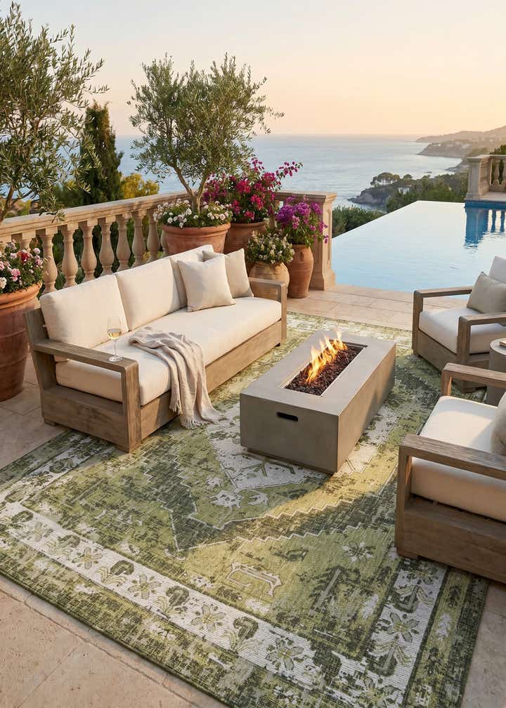 9' x 12' Easy-Clean Traditional Indoor / Outdoor Rug