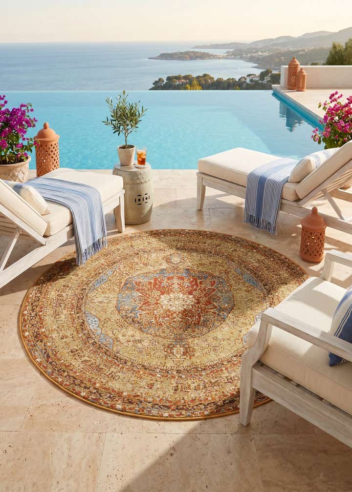 5' 3 x 5' 3 Easy-Clean Traditional Indoor / Outdoor Round Rug