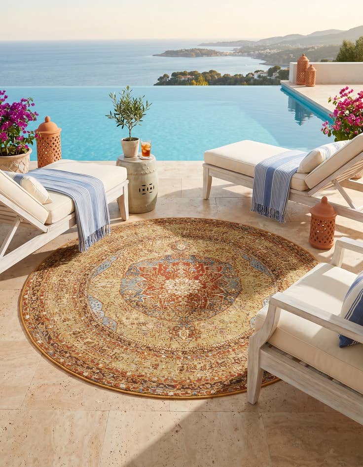 Detail image of 5' 3 x 5' 3 Easy-Clean Traditional Indoor / Outdoor Round Rug
