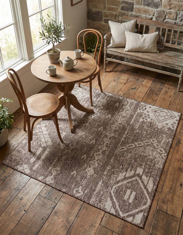 Detail image of 5' 3 x 5' 3 Easy-Clean Bohemian Indoor / Outdoor Square Rug