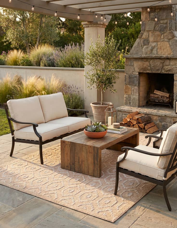 Detail image of 5' 3 x 8' Easy-Clean Trellis Textured Indoor / Outdoor Rug