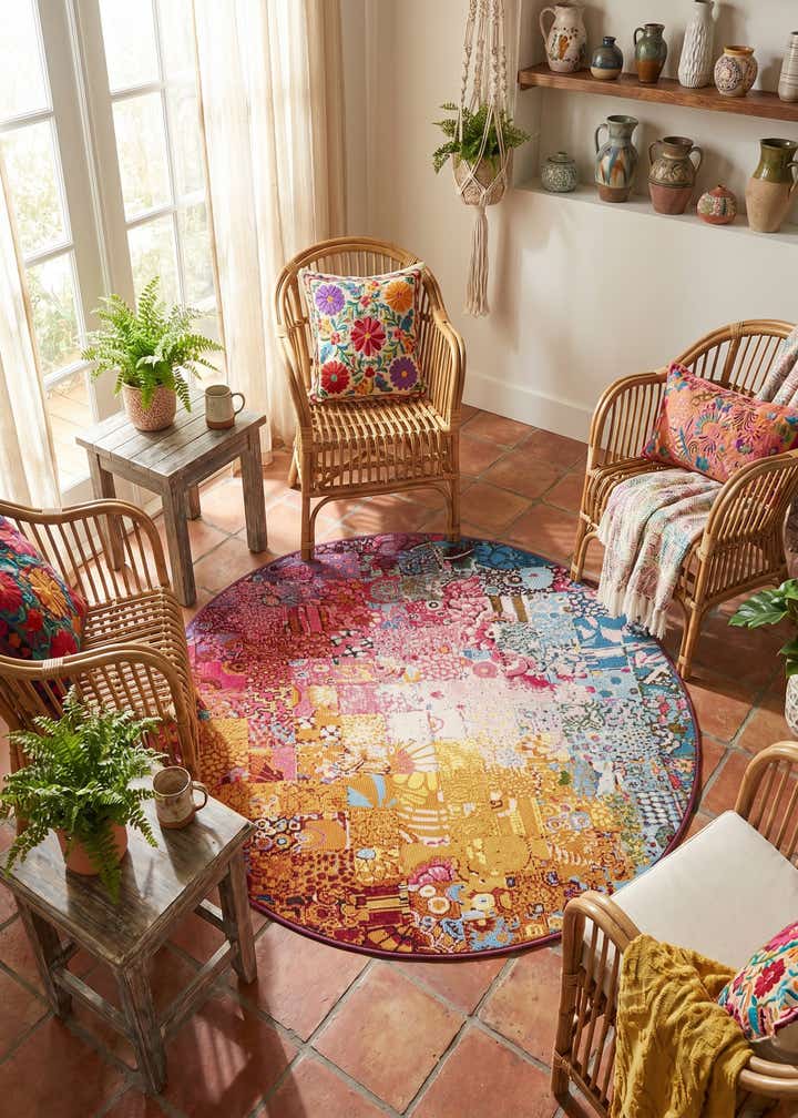 4' x 4' Easy-Clean Modern Indoor / Outdoor Round Rug