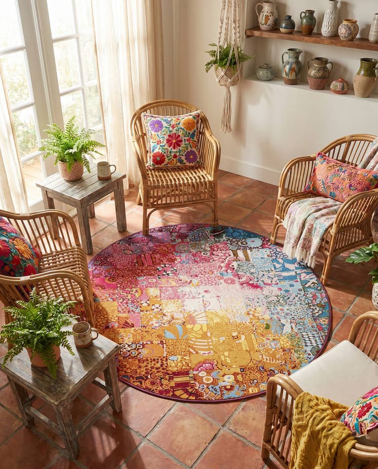 Detail image of 4' x 4' Easy-Clean Modern Indoor / Outdoor Round Rug