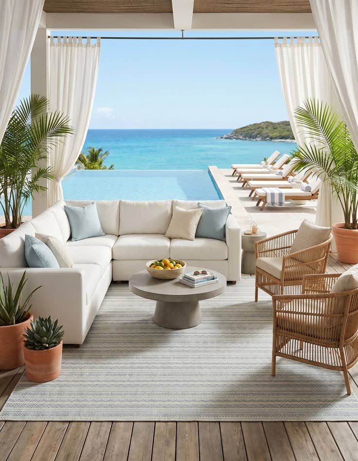 Detail image of 7' 10 x 11' Easy-Clean Striped Indoor / Outdoor Rug