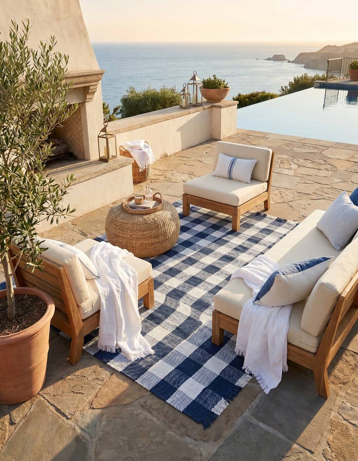 Detail image of 7' 10 x 10' Easy-Clean Eco Plaid Washable Indoor / Outdoor Rug