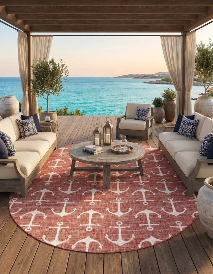 Detail image of 10' x 10' Easy-Clean Coastal Indoor / Outdoor Round Rug