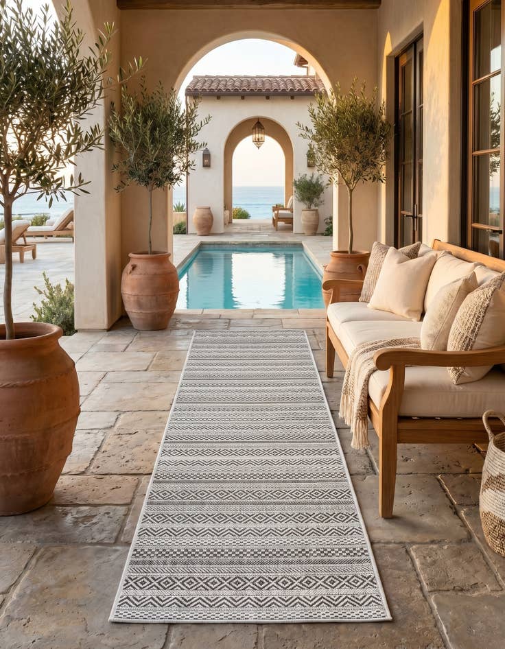 Detail image of 2' x 8' Easy-Clean Striped Indoor / Outdoor Runner Rug