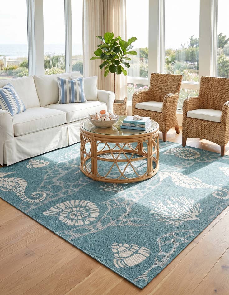 Detail image of 7' 10 x 7' 10 Easy-Clean Coastal Indoor / Outdoor Square Rug