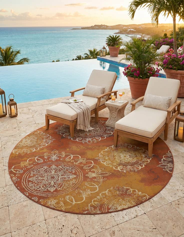 Detail image of 8' x 8' Easy-Clean Modern Indoor / Outdoor Round Rug