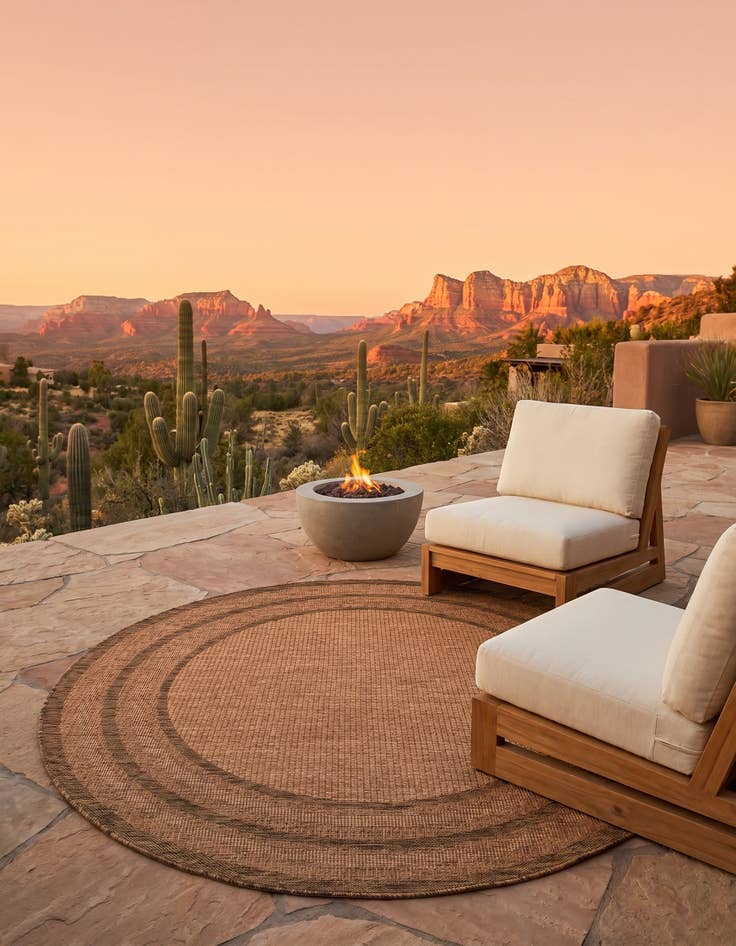 Detail image of 6' x 6' Easy-Clean Border Indoor / Outdoor Round Rug