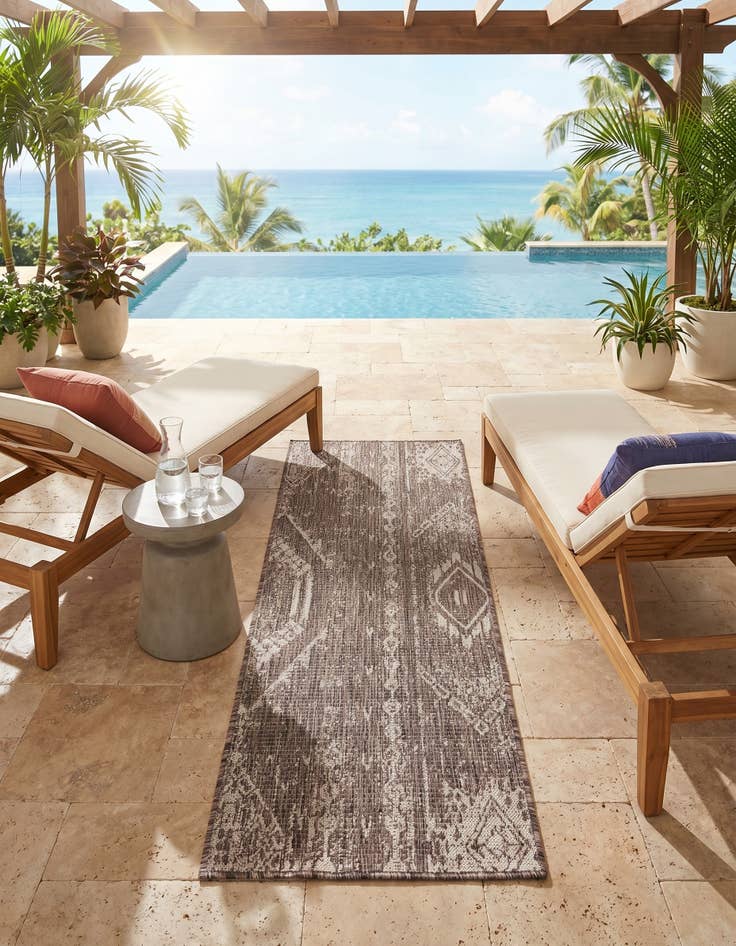 Detail image of 2' x 5' 3 Easy-Clean Bohemian Indoor / Outdoor Runner Rug