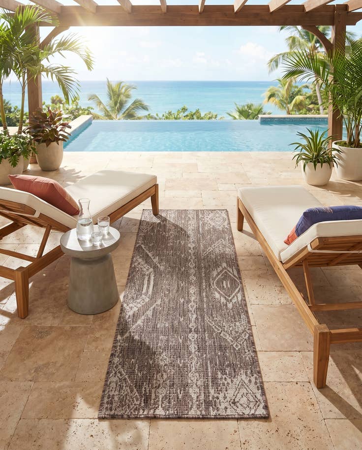 Detail image of 2' x 5' 3 Easy-Clean Bohemian Indoor / Outdoor Runner Rug