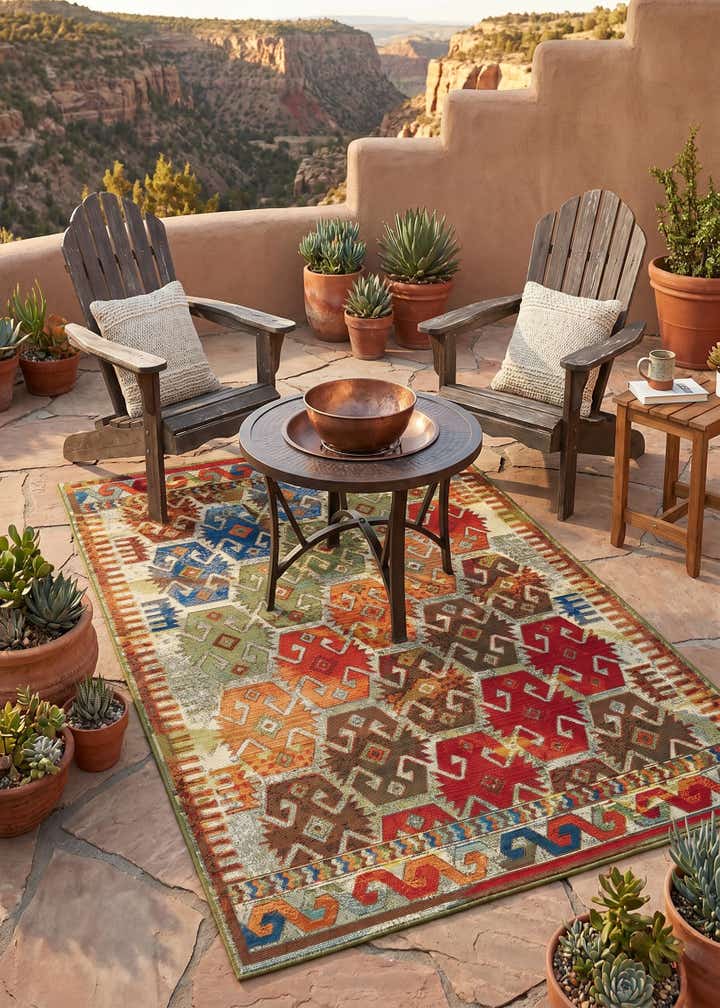 4' x 6' Easy-Clean Southwestern Indoor / Outdoor Rug