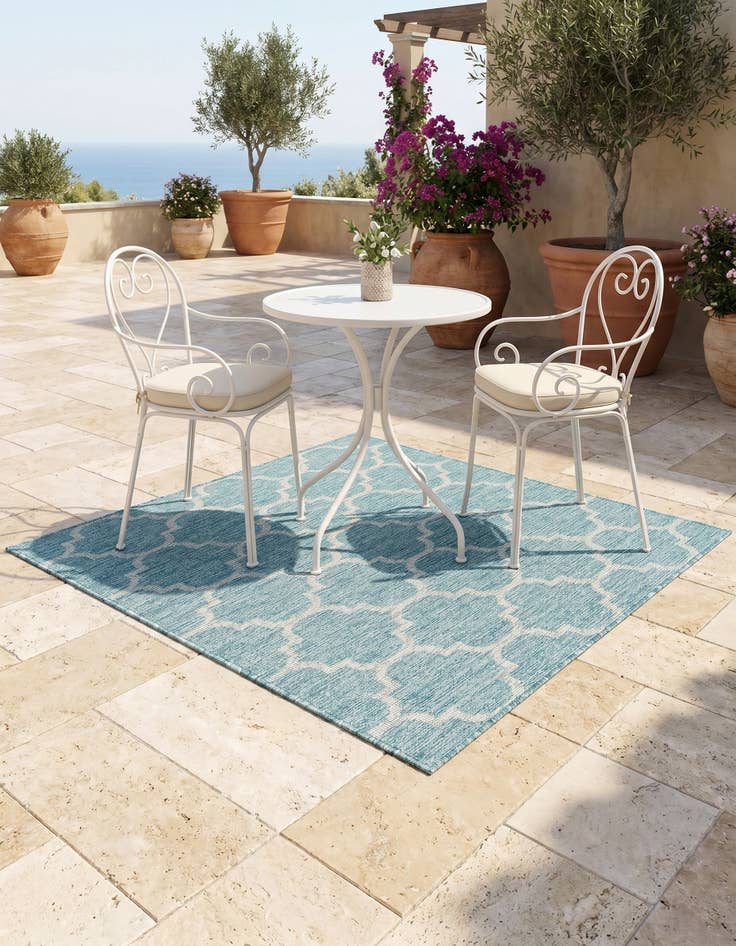 Detail image of 5' 3 x 5' 3 Easy-Clean Trellis Indoor / Outdoor Square Rug