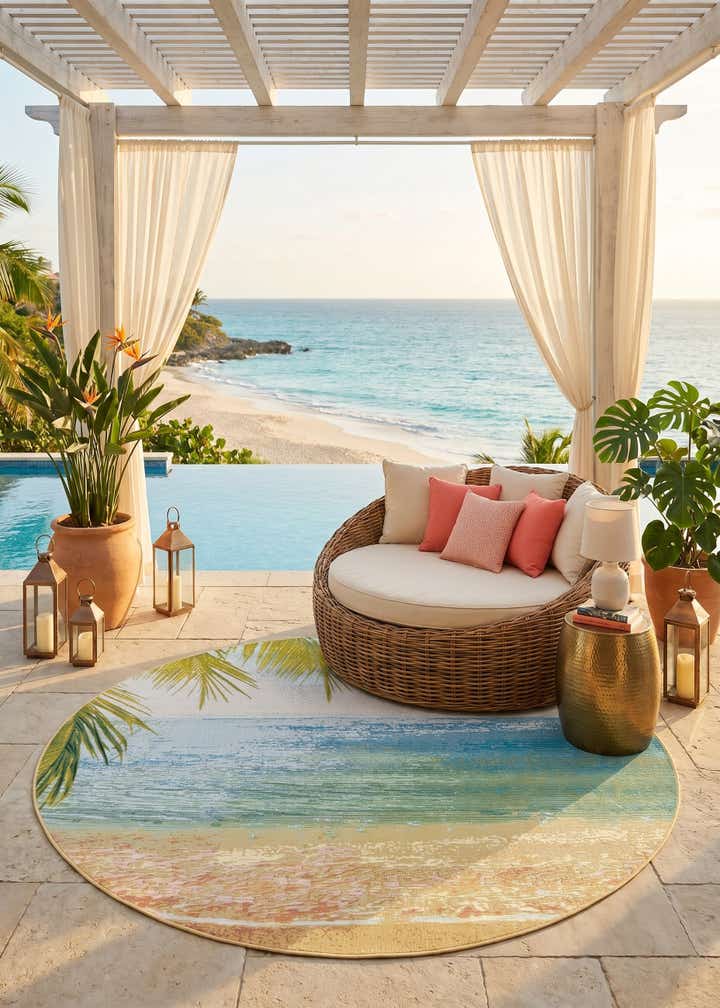 7' 10 x 7' 10 Easy-Clean Coastal Indoor / Outdoor Round Rug