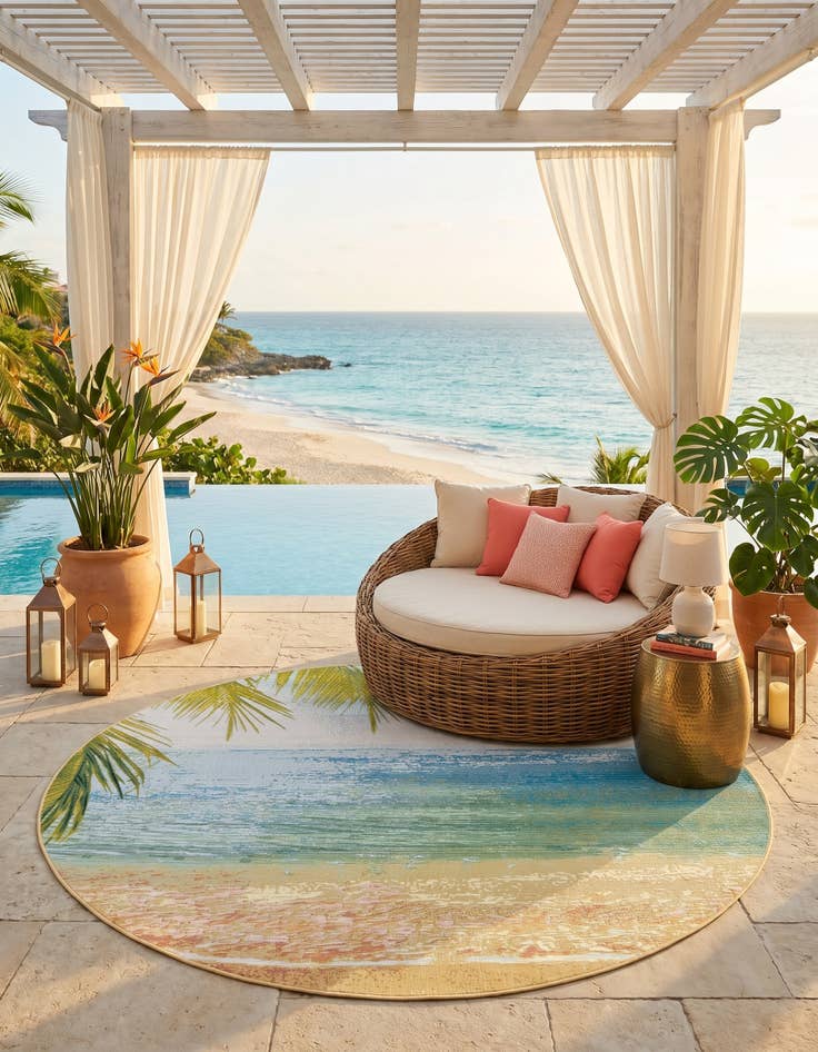 Detail image of 7' 10 x 7' 10 Easy-Clean Coastal Indoor / Outdoor Round Rug