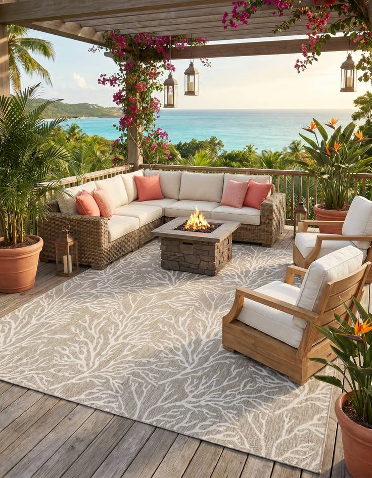 Detail image of 13' x 13' Easy-Clean Coastal Indoor / Outdoor Square Rug