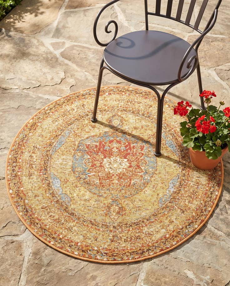 Detailansicht von 100cm x 100cm Leicht zu reinigen Traditional Innen- / Außenbereich Rund Teppich