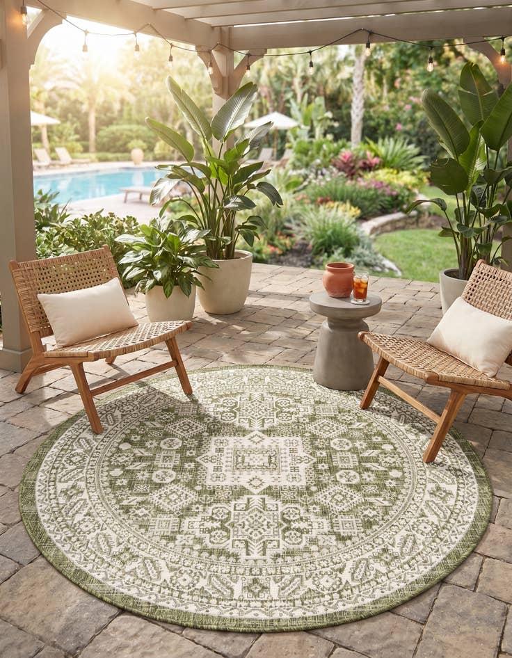 Detail image of 5' 3 x 5' 3 Easy-Clean Aztec Indoor / Outdoor Round Rug