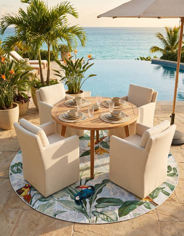 Detail image of 7' 10 x 7' 10 Easy-Clean Botanical Indoor / Outdoor Round Rug
