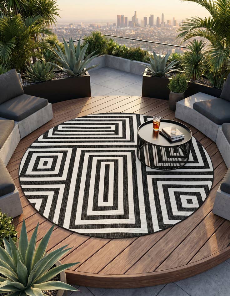 Detail image of 10' x 10' Easy-Clean Modern Indoor / Outdoor Round Rug