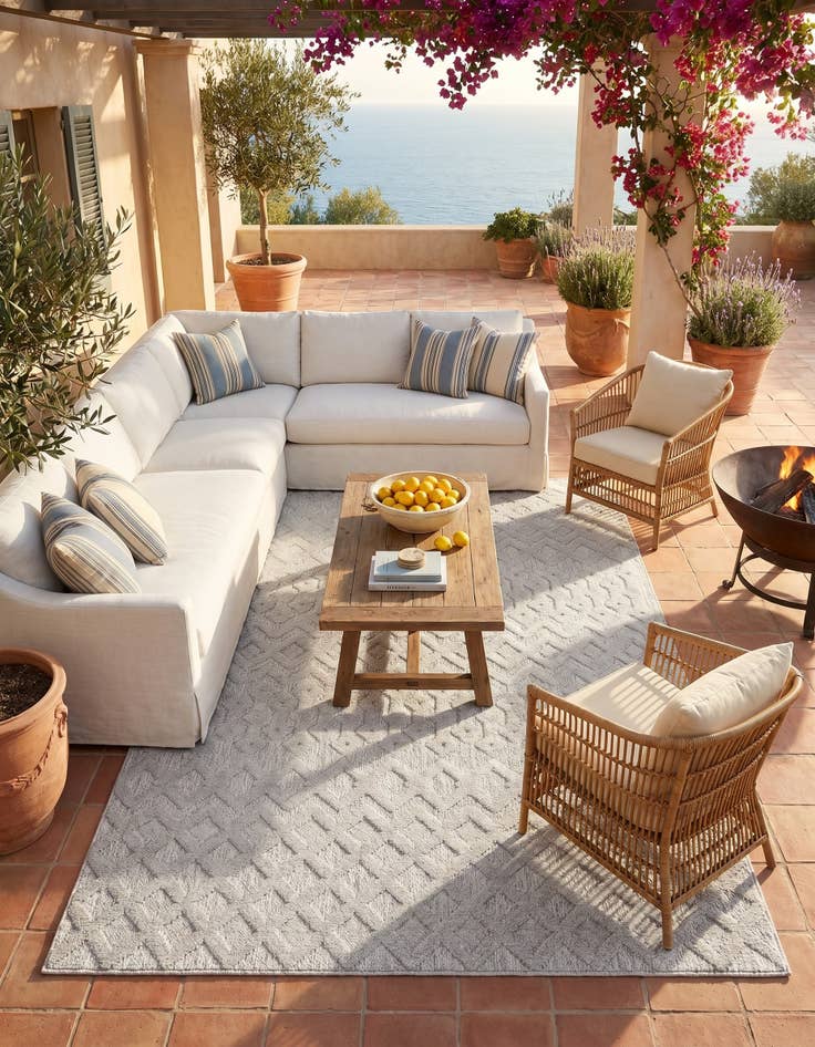 Detail image of 5' 3 x 8' Easy-Clean Trellis Textured Indoor / Outdoor Rug