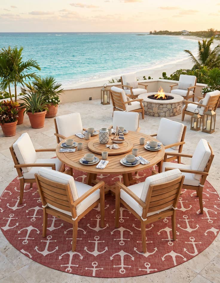 Detail image of 13' x 13' Easy-Clean Coastal Indoor / Outdoor Round Rug