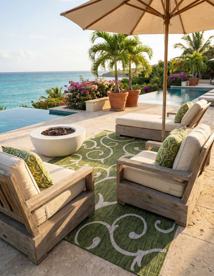 Detail image of 7' 10 x 11' Easy-Clean Botanical Indoor / Outdoor Rug