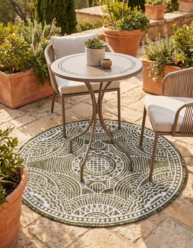 Detail image of 3' x 3' Easy-Clean Traditional Indoor / Outdoor Round Rug