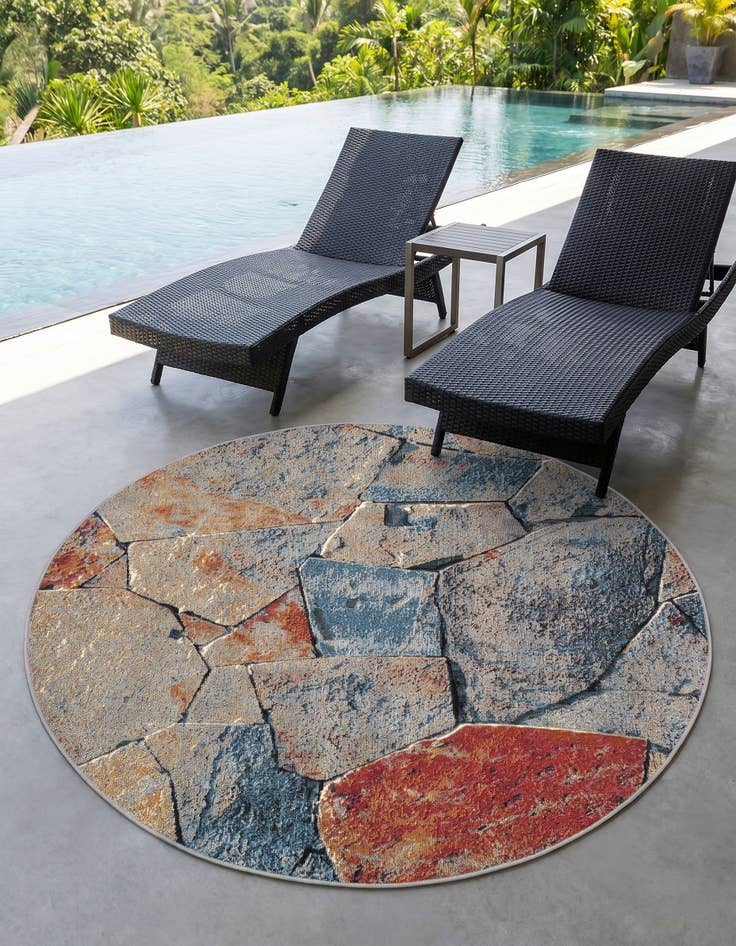 Detail image of 5' x 5' Easy-Clean Modern Indoor / Outdoor Round Rug