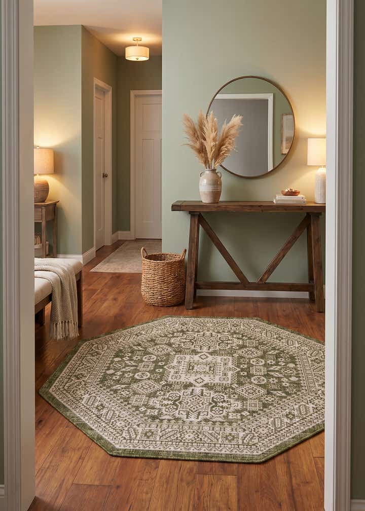 5' 3 x 5' 3 Easy-Clean Aztec Indoor / Outdoor Octagon Rug