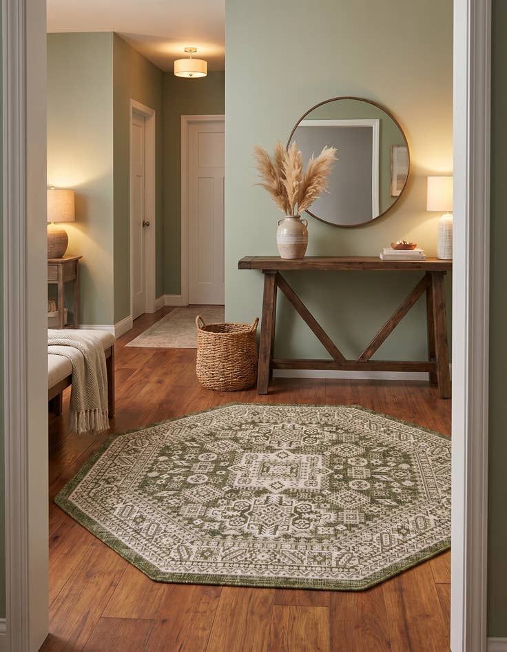 Detail image of 5' 3 x 5' 3 Easy-Clean Aztec Indoor / Outdoor Octagon Rug