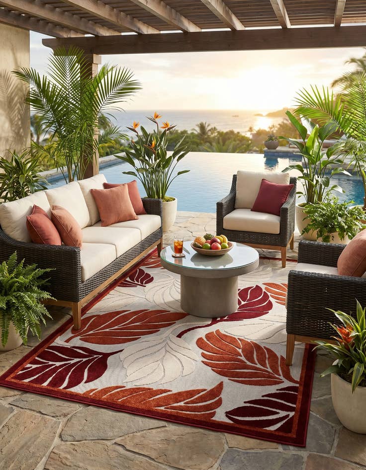 Detail image of 5' x 8' Easy-Clean Botanical Indoor / Outdoor Rug