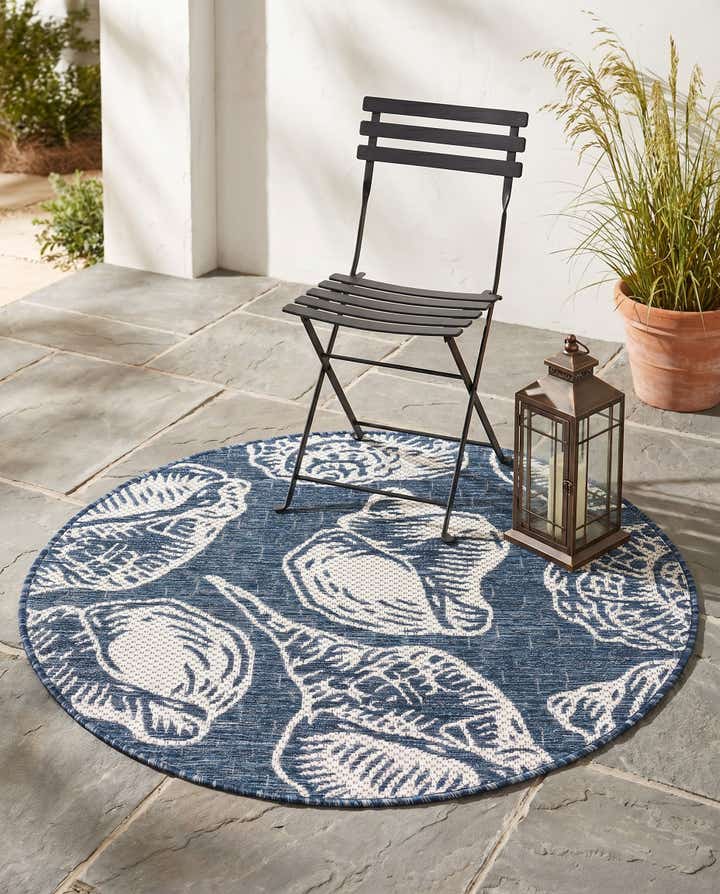 3' x 3' Easy-Clean Coastal Indoor / Outdoor Round Rug