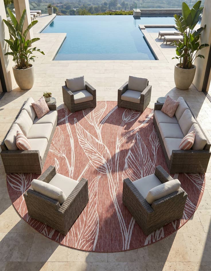 Detail image of 13' x 13' Easy-Clean Botanical Indoor / Outdoor Round Rug