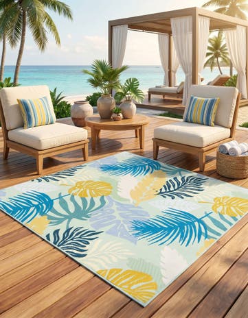 Easy-Clean Botanical Indoor / Outdoor Square Rug