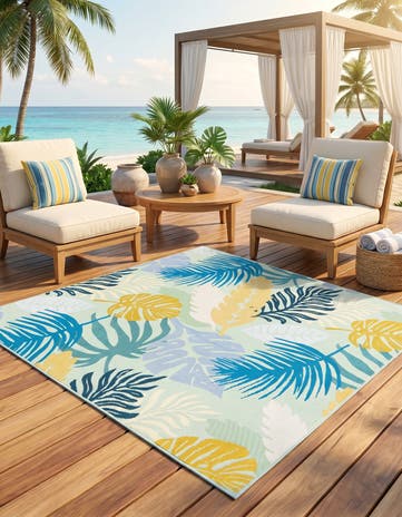 Easy-Clean Botanical Indoor / Outdoor Square Rug