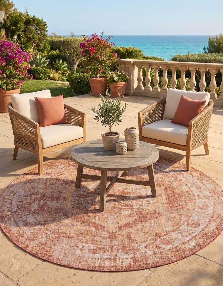 Detail image of 7' 10 x 7' 10 Easy-Clean Traditional Indoor / Outdoor Round Rug