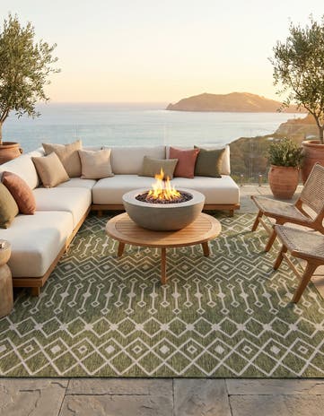 Green Easy-Clean Lattice Indoor / Outdoor Square Rug