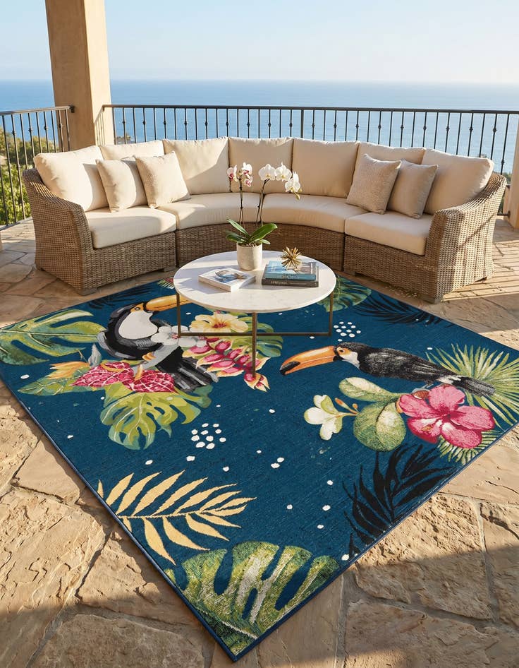 Detail image of 6' x 6' Easy-Clean Botanical Indoor / Outdoor Square Rug