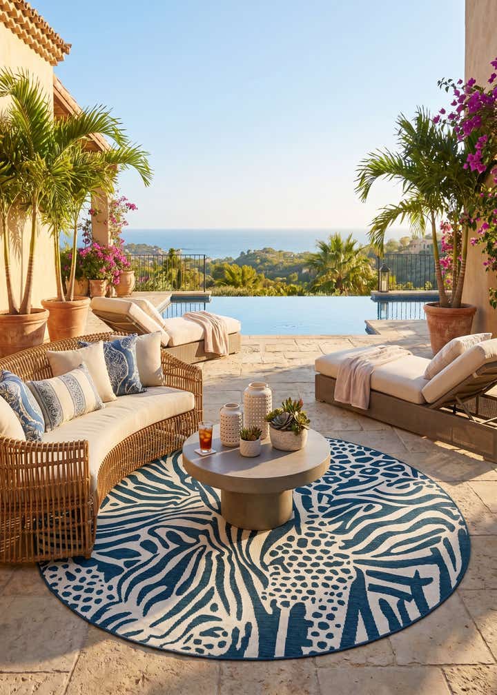 7' 10 x 7' 10 Easy-Clean Safari Indoor / Outdoor Round Rug