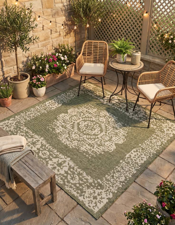 Detail image of 6' x 6' Easy-Clean Traditional Indoor / Outdoor Square Rug