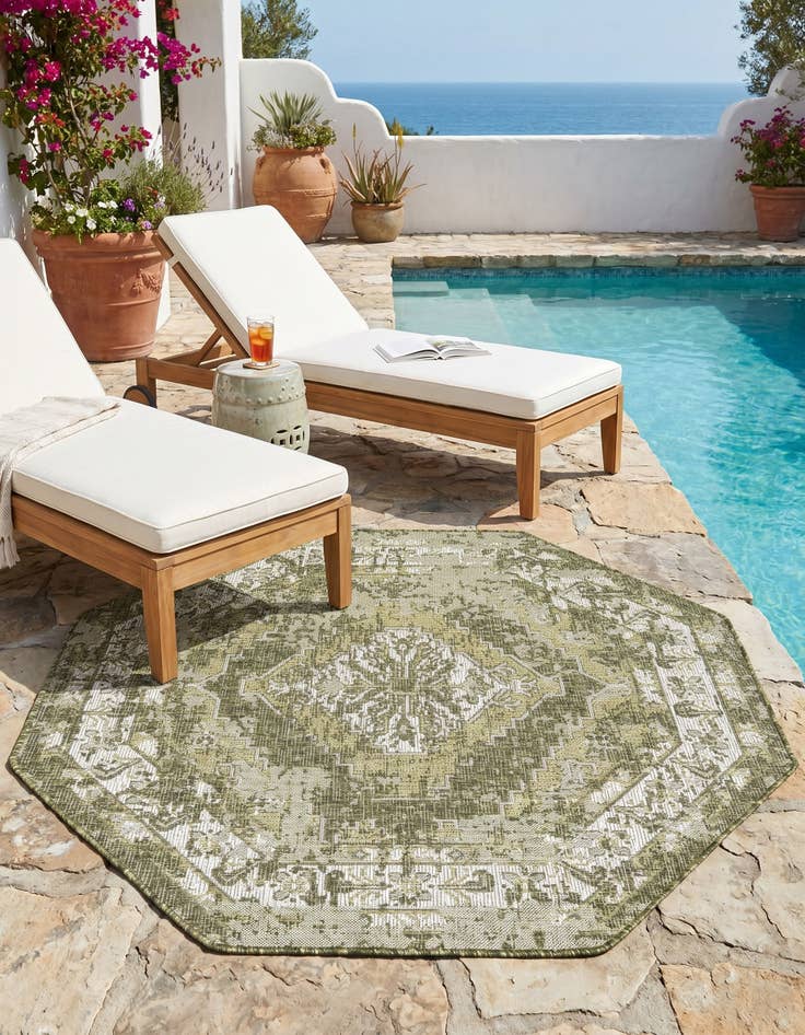 Detail image of 5' 3 x 5' 3 Easy-Clean Traditional Indoor / Outdoor Octagon Rug