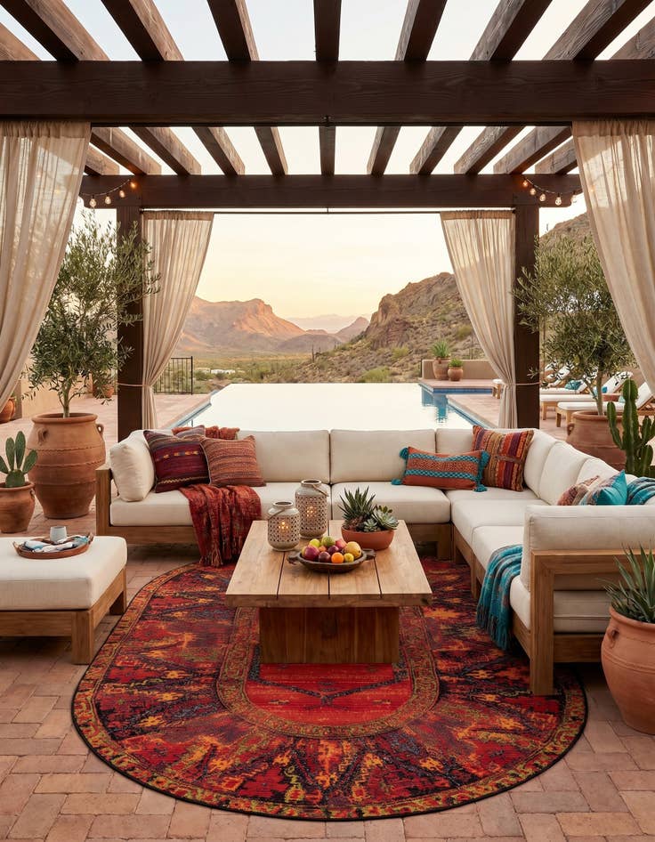 Detail image of 5' 3 x 8' Easy-Clean Tribal Indoor / Outdoor Oval Rug