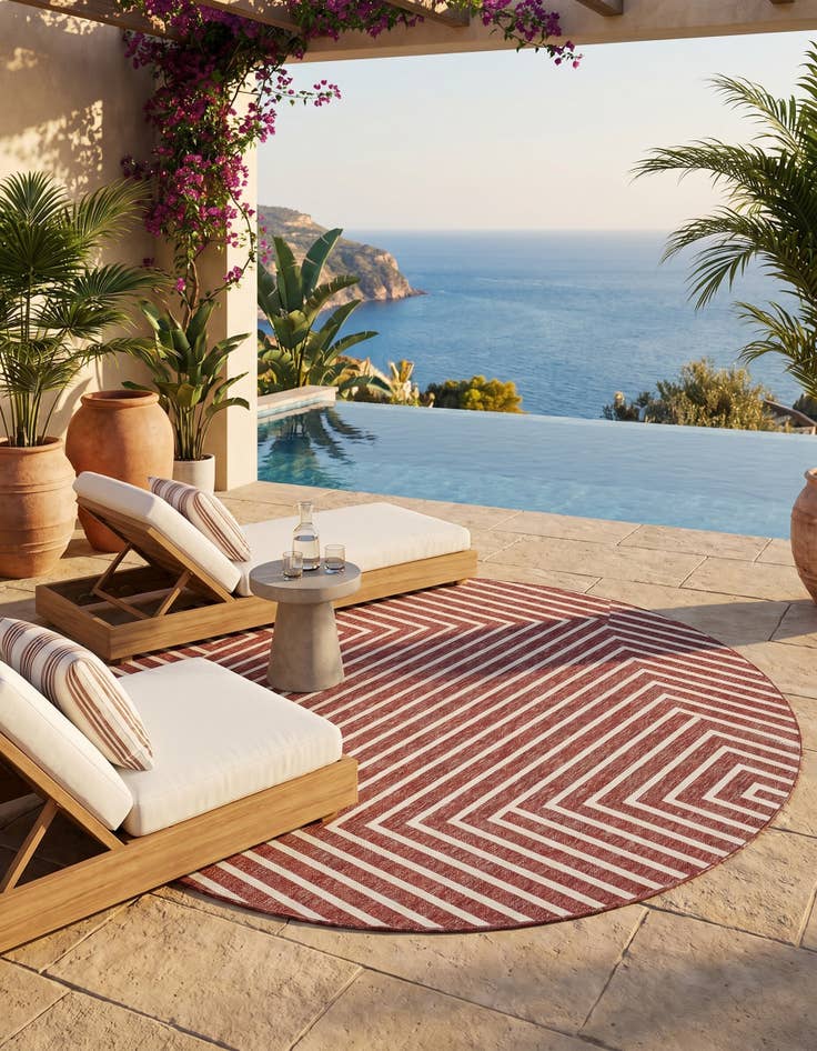 Detail image of 7' 10 x 7' 10 Easy-Clean Modern Indoor / Outdoor Round Rug