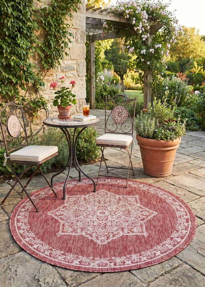4' x 4' Easy-Clean Traditional Indoor / Outdoor Round Rug