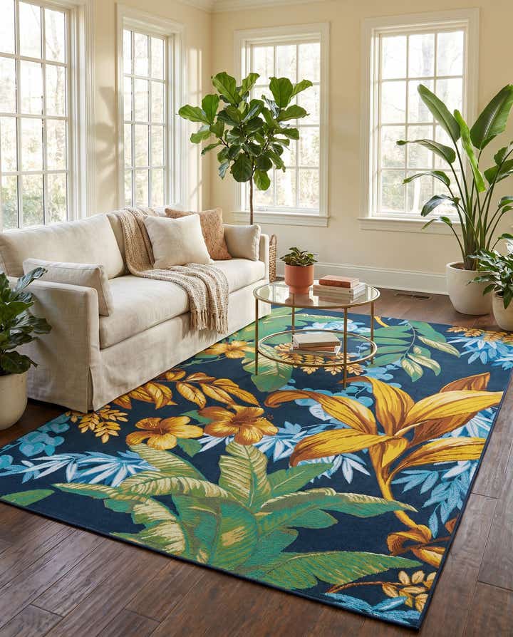 5' 3 x 8' Easy-Clean Botanical Indoor / Outdoor Rug