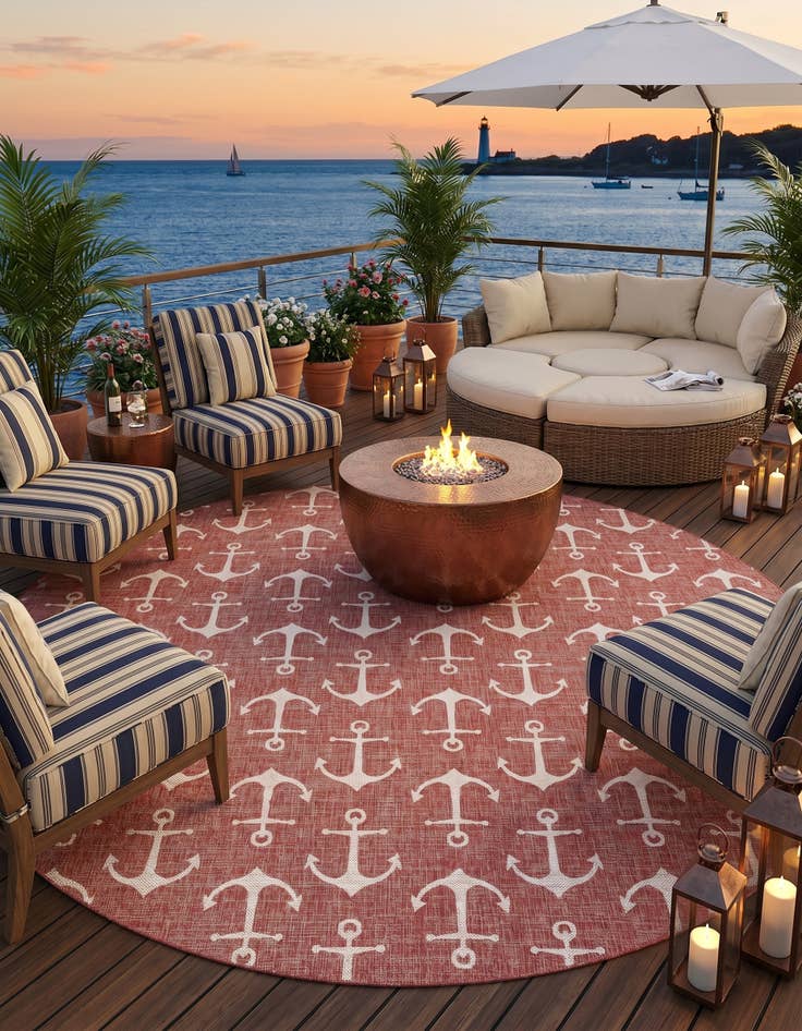 Detail image of 13' x 13' Easy-Clean Coastal Indoor / Outdoor Round Rug